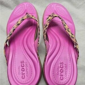 CROCS Pink Sandals with Animal Print Straps